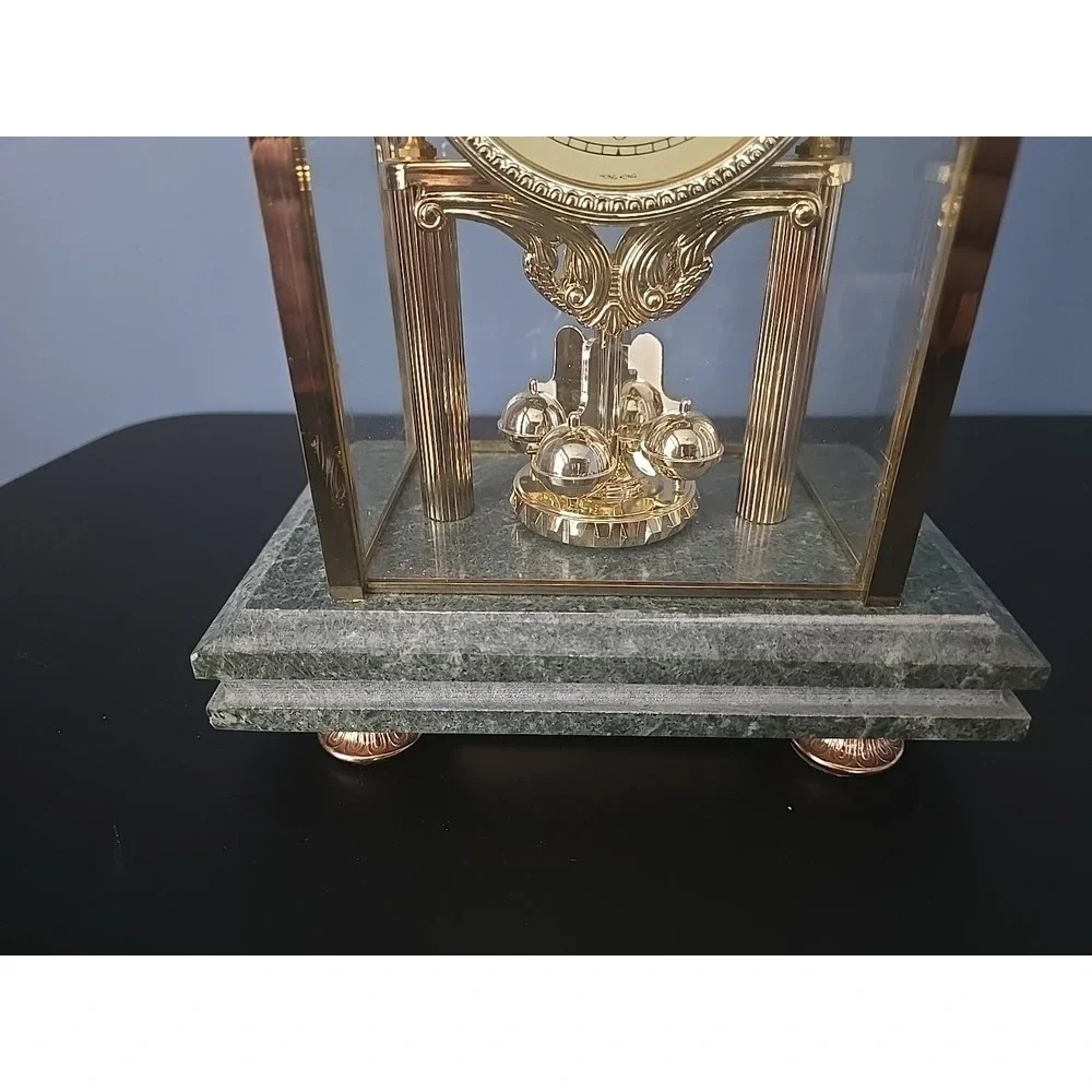Vintage Commodore Quartz Mantel Clock Marble Brass Rotating Pendulum Not WORKING